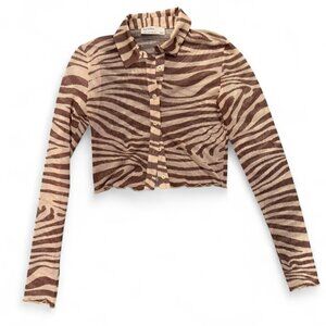 Bershka mesh shirt in brown zebra print
